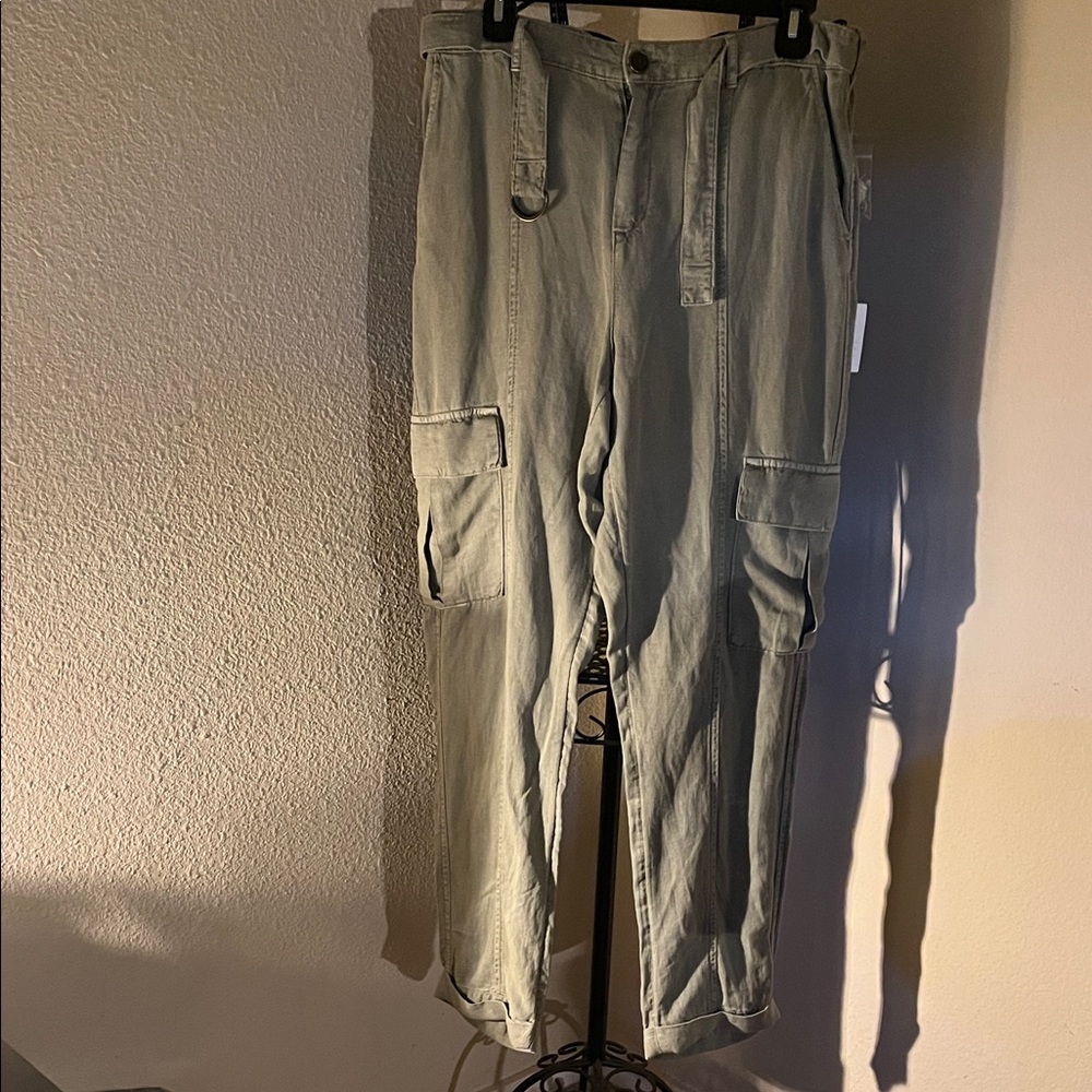NWT-Nicole Miller-Stylish Sage Straight Leg Cargo Pants